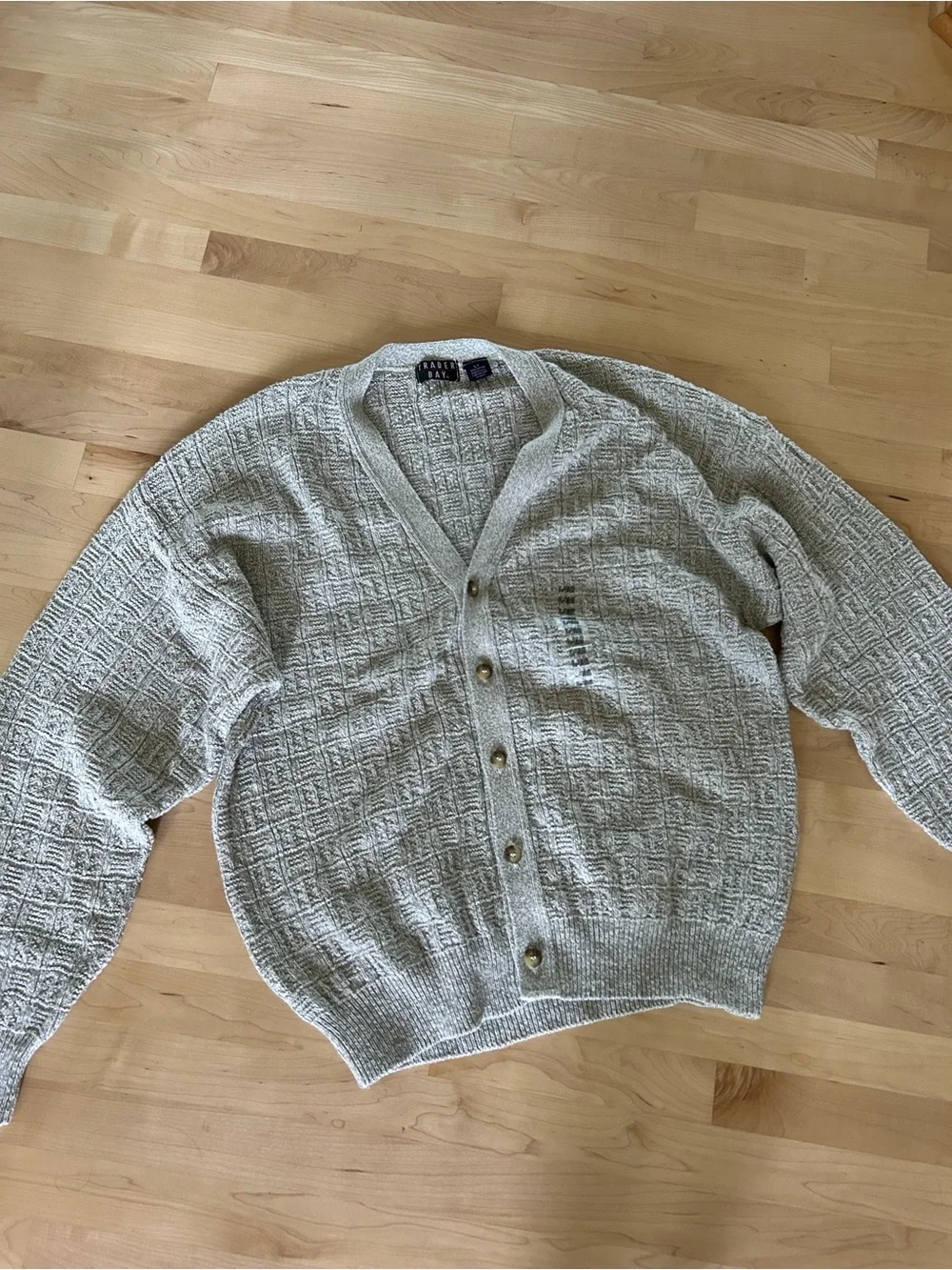 NWOT Vintage 90s Coastal Grandpa Trader Bay Light Gray Knit Cardigan